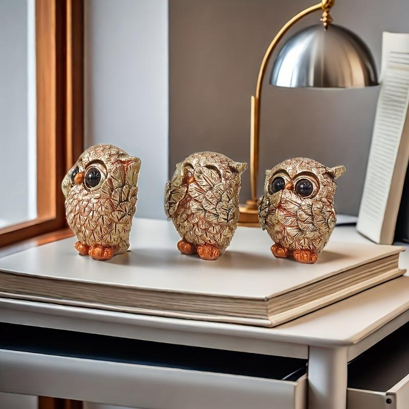 3pcs of Cute European-Style Owl Decorations for The Living Room Office Desk And Home Decor