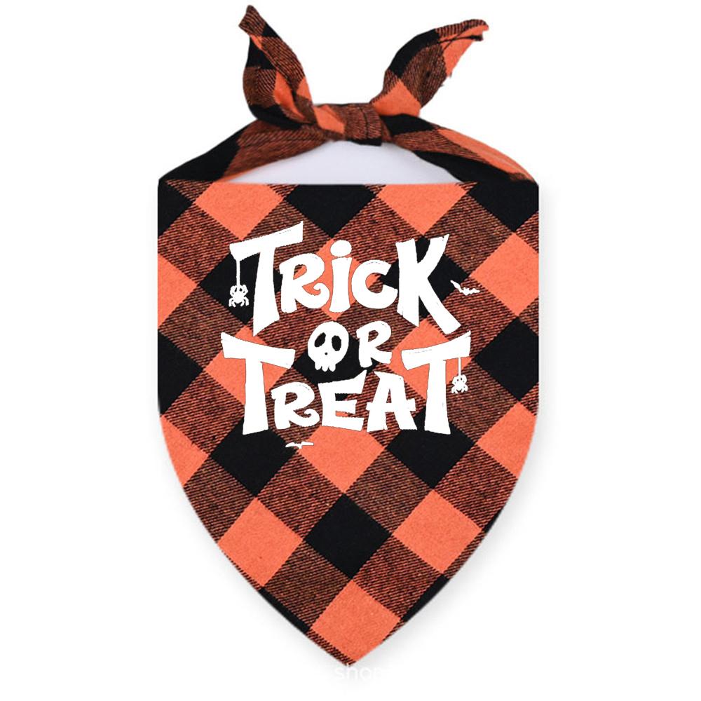 Happy Halloween Dog Bandanas Classic Plaid Fall Holiday Pet Bandanas Scarf Triangle Bibs Kerchief Gift Decoration for Dog Cat