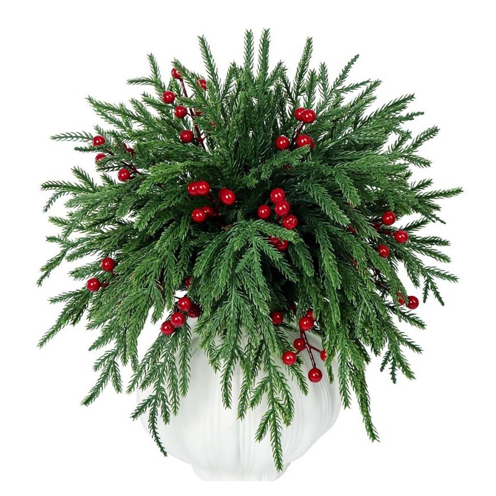 Christmas Decoration Norfolk Simulation Needles, Red , Green Plants, Cuttings, DIY Matching Ornaments