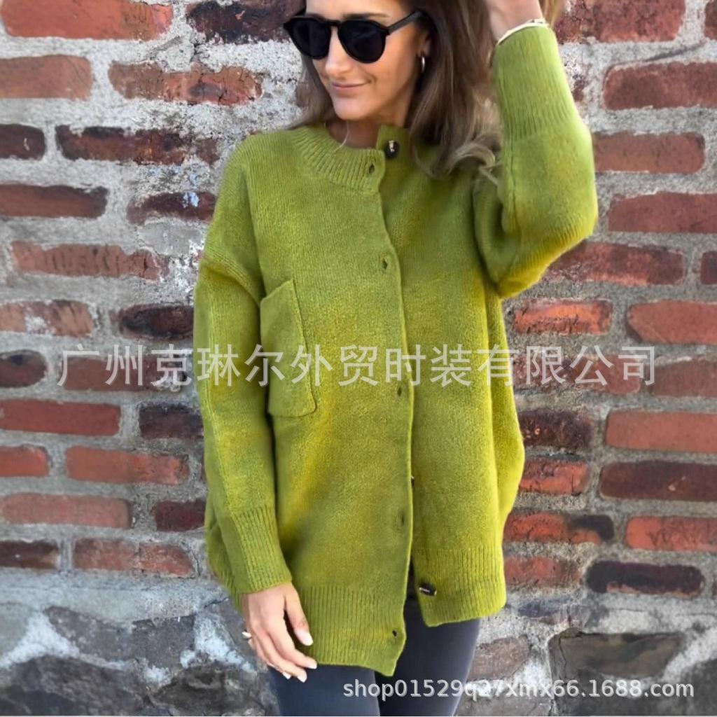 2025 Hot Sale Knitted Jacket Stand-Up Collar Large Size Sweater Solid Color Cardigan Women's New