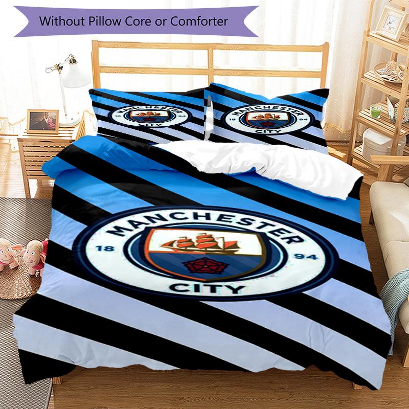 City Football Club Printed Pattern Duvet Cover Set – Includes 1 Duvet Cover and 2 Matching Pillowcases Bedroom Decor Christmas Gifts