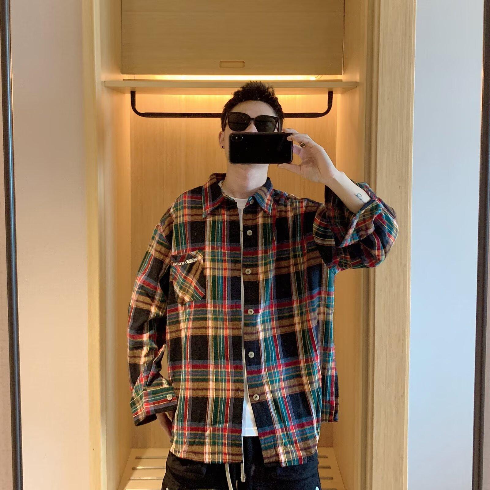 

Рубашка с длинным рукавом с буквенным принтом 2024 года в японском стиле в стиле Гонконга, свободная рубашка для мальчиков, летнее модное универсальное повседневное пальто 3XL красный