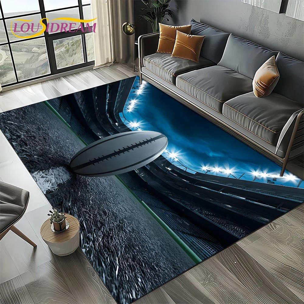 Tapis de dessin animé Terrain de rugby Rugby Football américain Tapis pour salon Chambre Décoration de maison Canapé, Tapis de sol antidérapant
