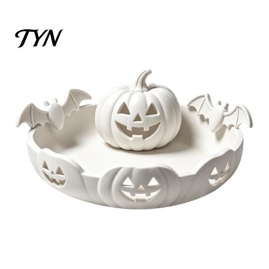 Matte Texture Ornament 3D Printed Pumpkin Jewelry Holder, Spooky Halloween Trinket Tray for Keys, Creative Seasonal Decoration Rings, Earrings,