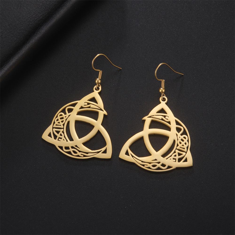 My Shape Crescent Moon Celtics Knot Drop Earrings for Women Stainless Steel Irish Knot Witch Knot Dangle Earrings Jewelry Gifts