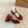 Fashion Women Pumps Thick High Heels Shoes Red Mary Jane Female Lolita Square Toe Shoes Spring Autumn New Party Leather Woman's Loafers