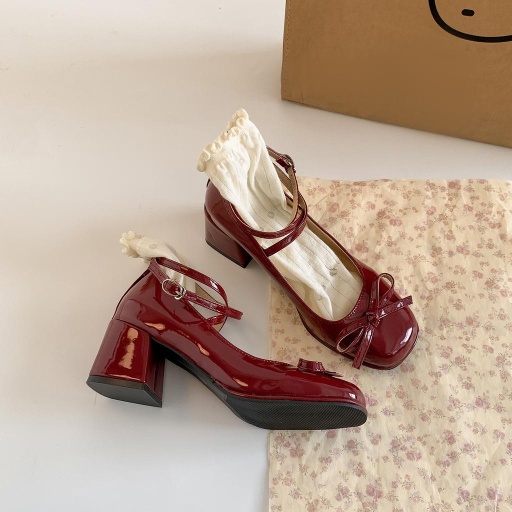 Fashion Women Pumps Thick High Heels Shoes Red Mary Jane Female Lolita Square Toe Shoes Spring Autumn New Party Leather Woman's Loafers
