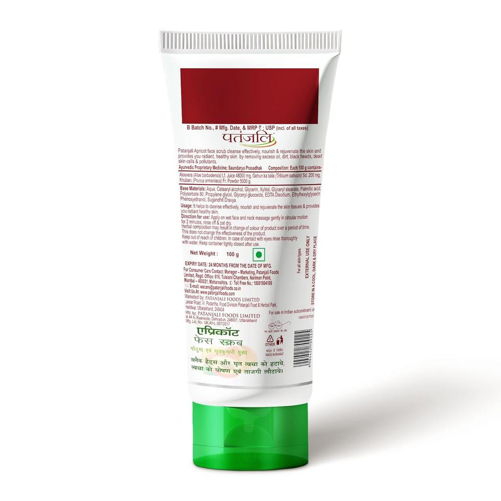Patanjali Apricot Face Scrub 100g Pack of 1 Natural Skin Care Exfoliating Scrub for Glowing Smooth Skin