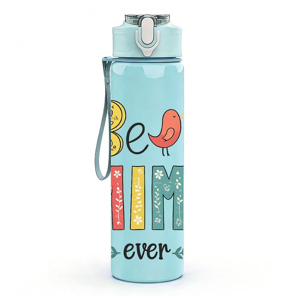 1PC Best Mimi Ever Grandma Quote Print 750ml Color Plastic Sports Water Bottle Leakproof Flip Straw Lid Suitable for Sports Office Home Use