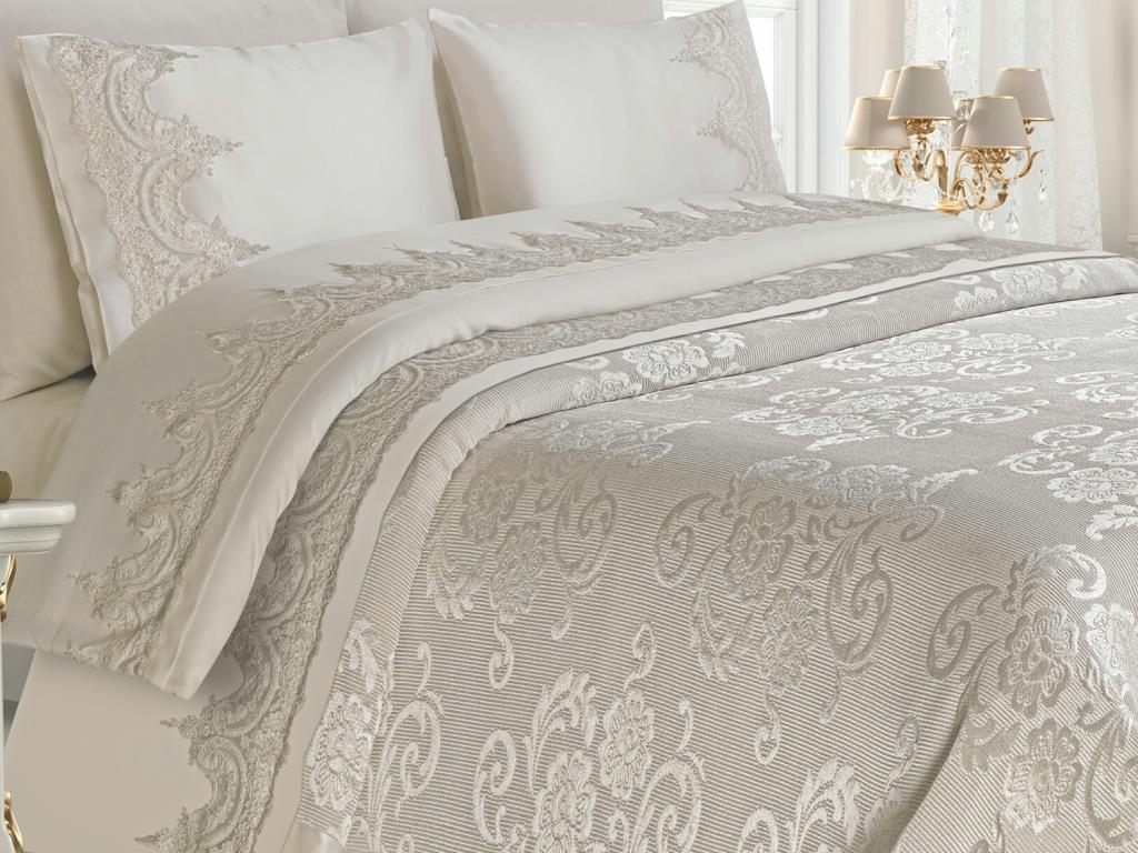 Dowry World Fioletowy zestaw narzut/narzuty 6 sztuk - kremowy