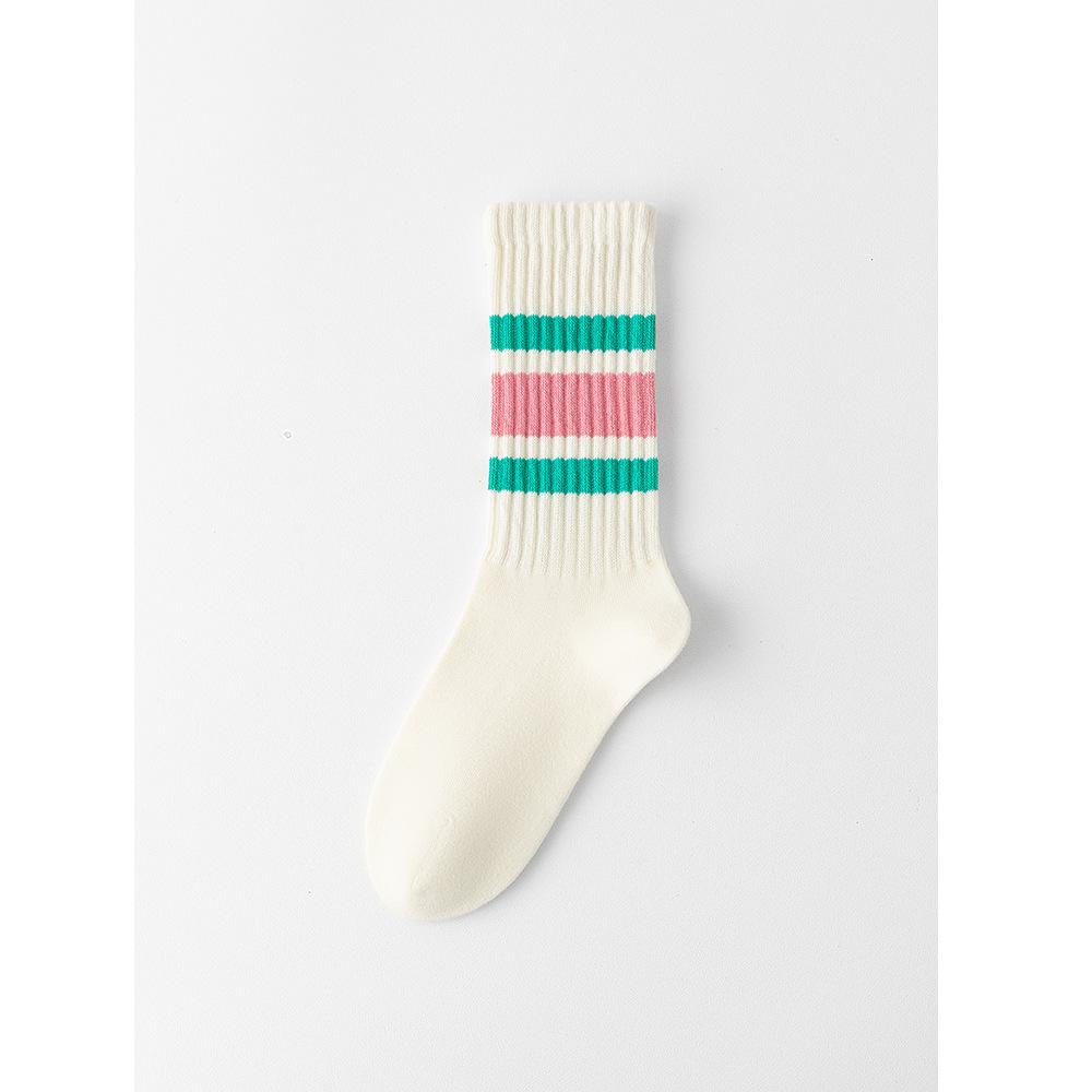 

Мужские и женские бесшовные полосатые носки из гребенного хлопка, модные хлопковые носки до середины икры, ленивые носки 1 pair