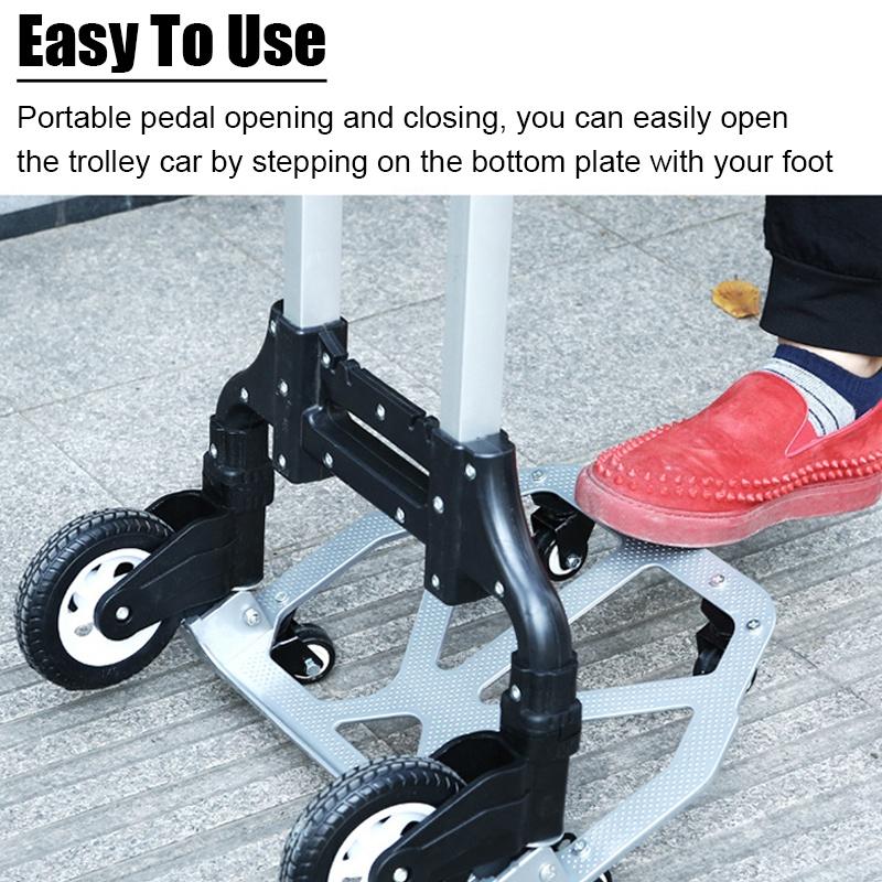 Tragbarer Geländetreppensteigerwagen Einkaufswagen Handwagen mit Gummiseil Faltbarer Trolley für Obergeschossfracht 75 kg (100-106)x41x39cm