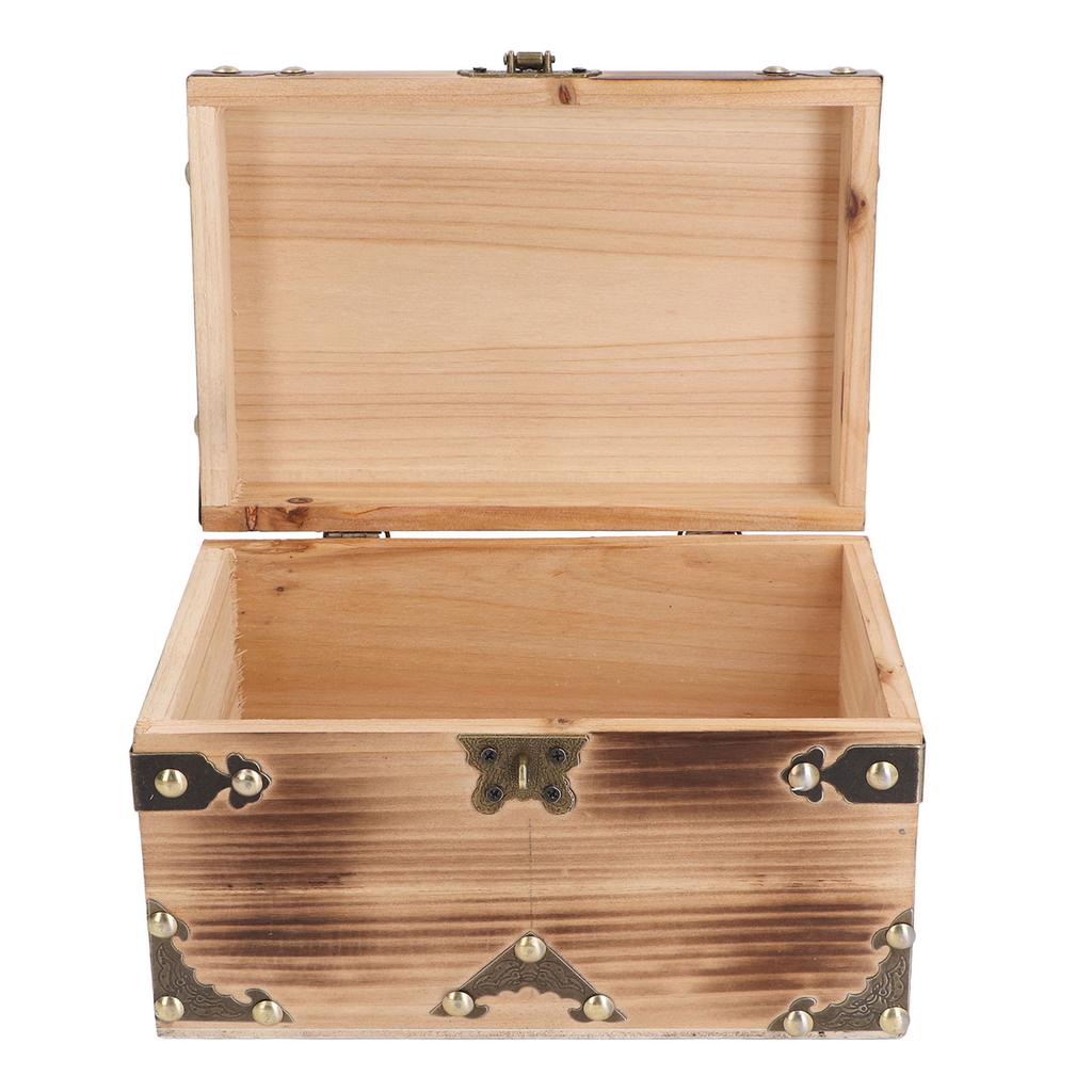 Vintage Wooden Treasure Chest 21.5x15x14cm Antique Decorative Wood Box with Password Lock for