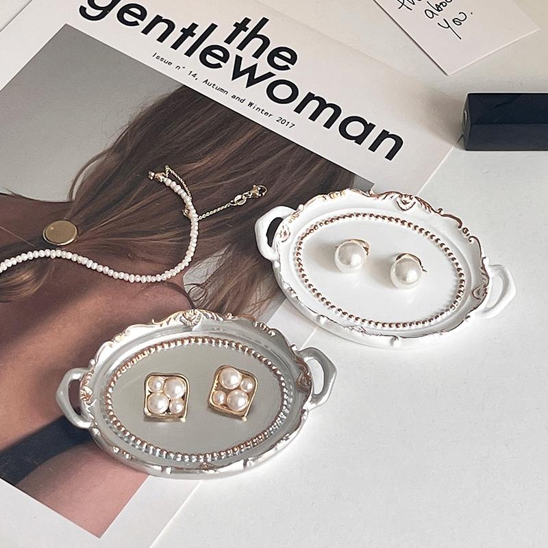Classical Round Dessert Jewelry Necklace Earrings Storage Tray Resin Dish Plate Photo Props Room Aesthetic Decor Accessories