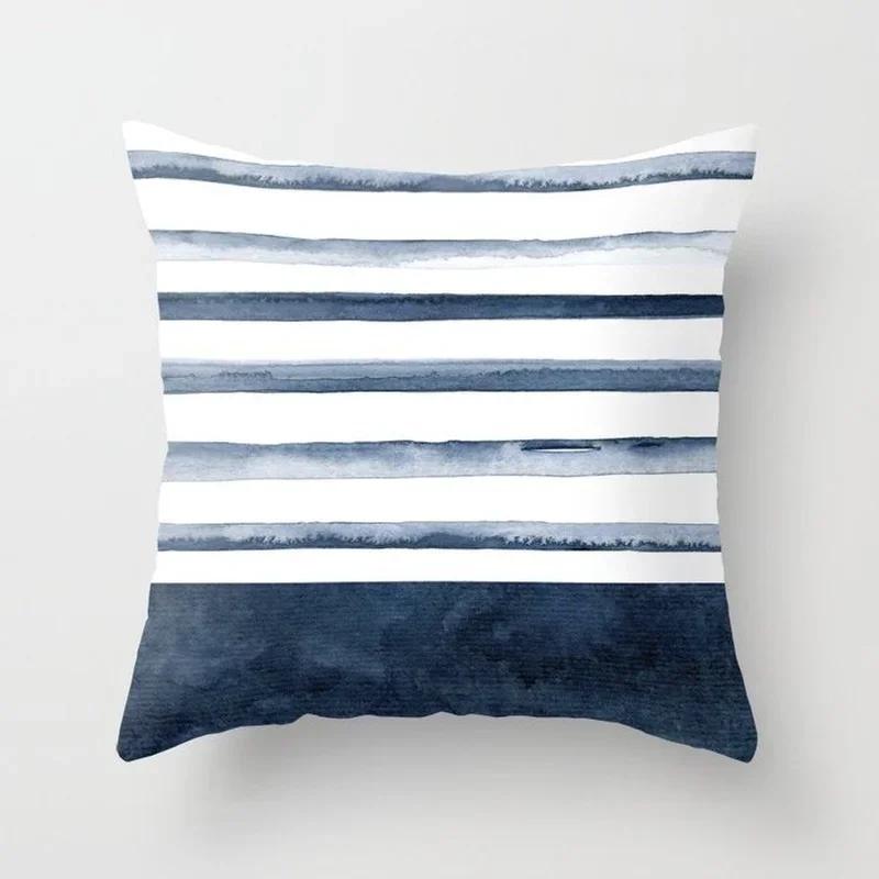 Watercolor Blue Cushion Cover Abstract Marble Geometric Pattern Sofa Pillowcase Bedroom Home Decor Car Office Decorative 45x45cm