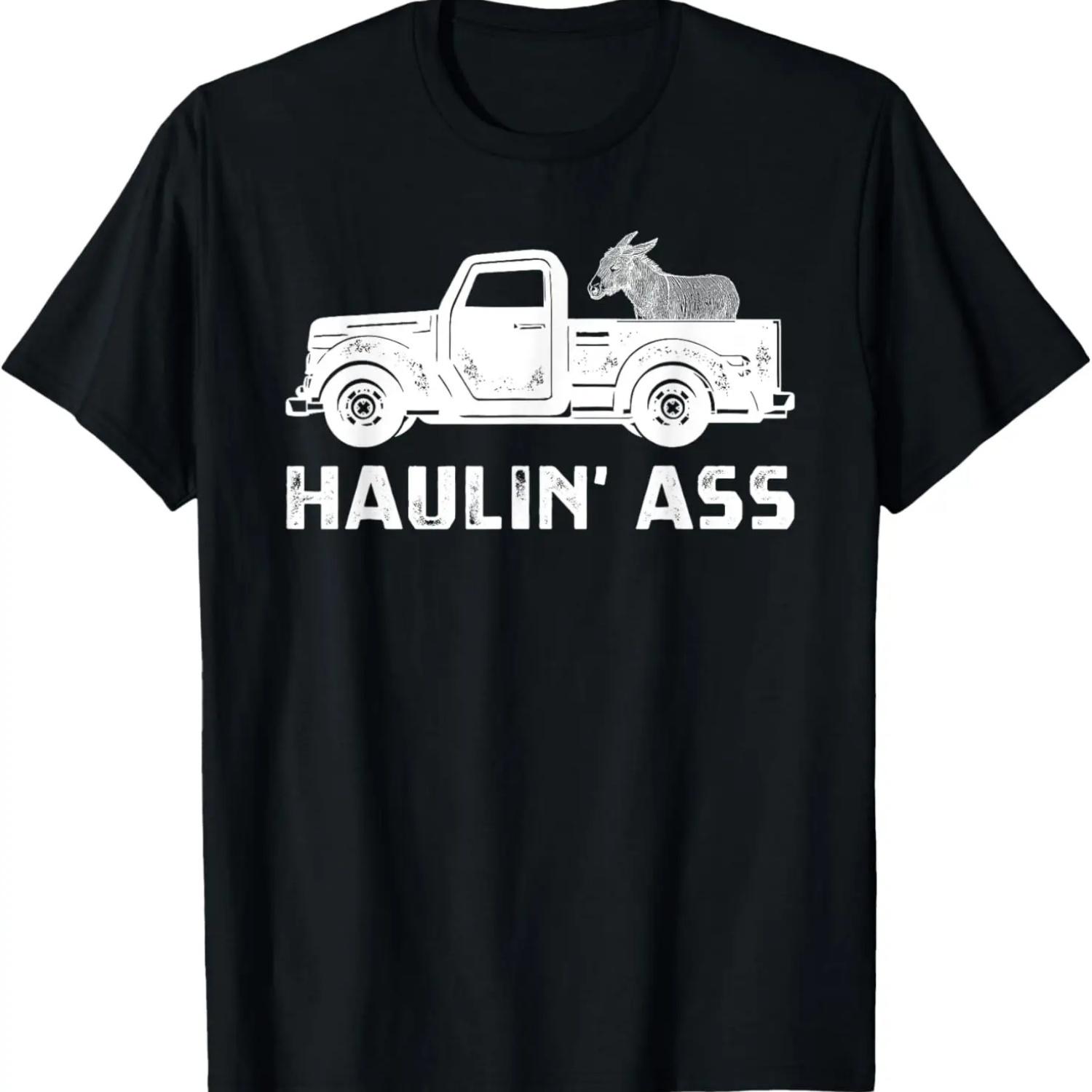 Футболка с надписью  Hauling Ass Truck Donkey In Pickup Truck S чёрный