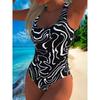 Costume da bagno intero estivo sexy con stampa geometrica, vestibilità aderente e snellente, profondo scollo a U sulla schiena, costume da bagno alla moda che attira l'attenzione per spiaggia, piscina, vacanza
