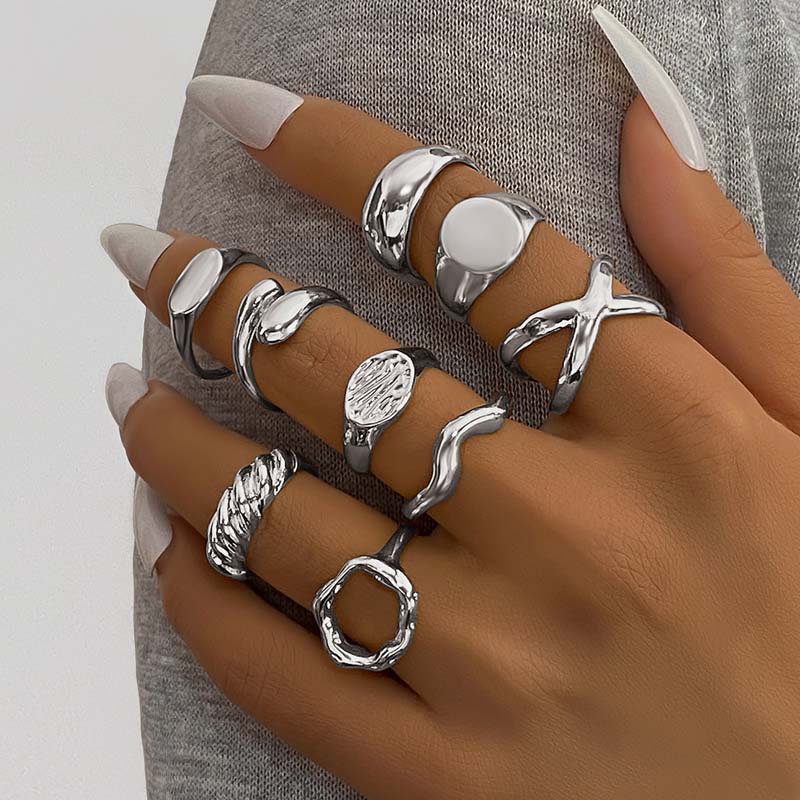 9Pcs/set Gold Color Smooth Geometric Open Rings Set for Women Men Exaggerated Metal Irregular Adjustable Rings Jewelry Gifts