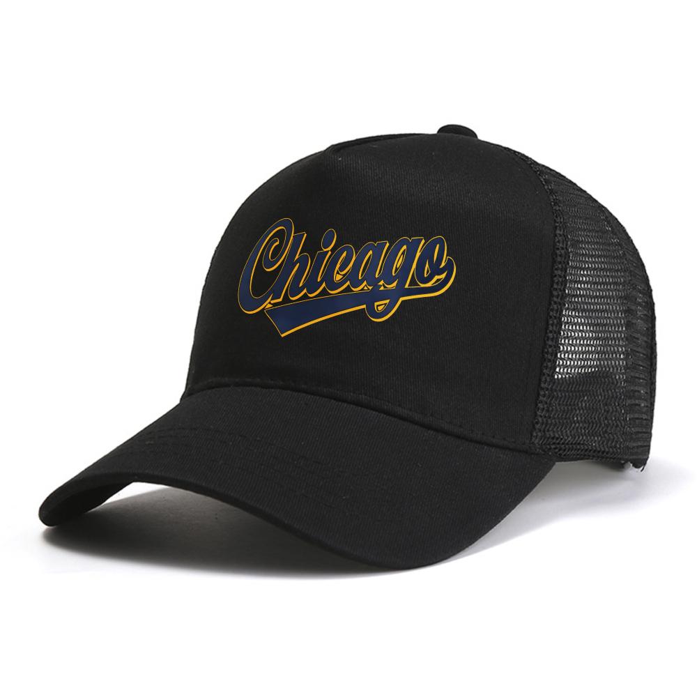 Chicago Logo Pánská baseballová čepice Rock and Roll Hudba Klasické čepice kapel Nová Černá Nová Černá Vzor Prodyšné Trucker čepice kšiltovka