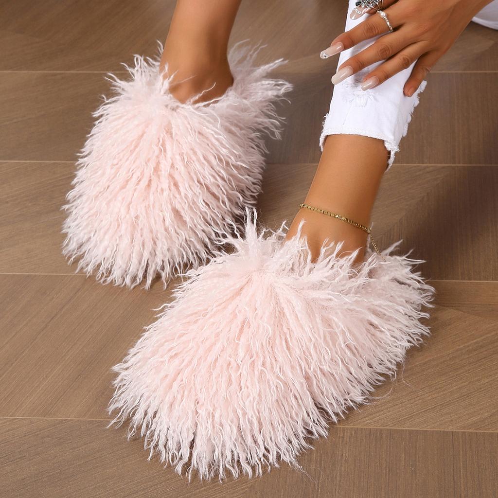 Fashion New Women's Wool winter Slippers Wool Home Warmth Flat Bottom Non slip Sleeve Durable Sandals Fashion Large size Slippers 36-46