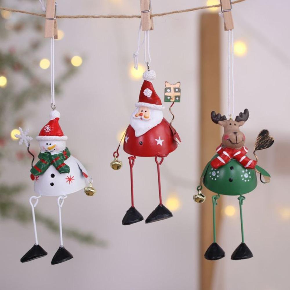 Vintage Christmas Santa Claus Bell Iron Car Pendant Xmas Tree Decorations Grocery Store