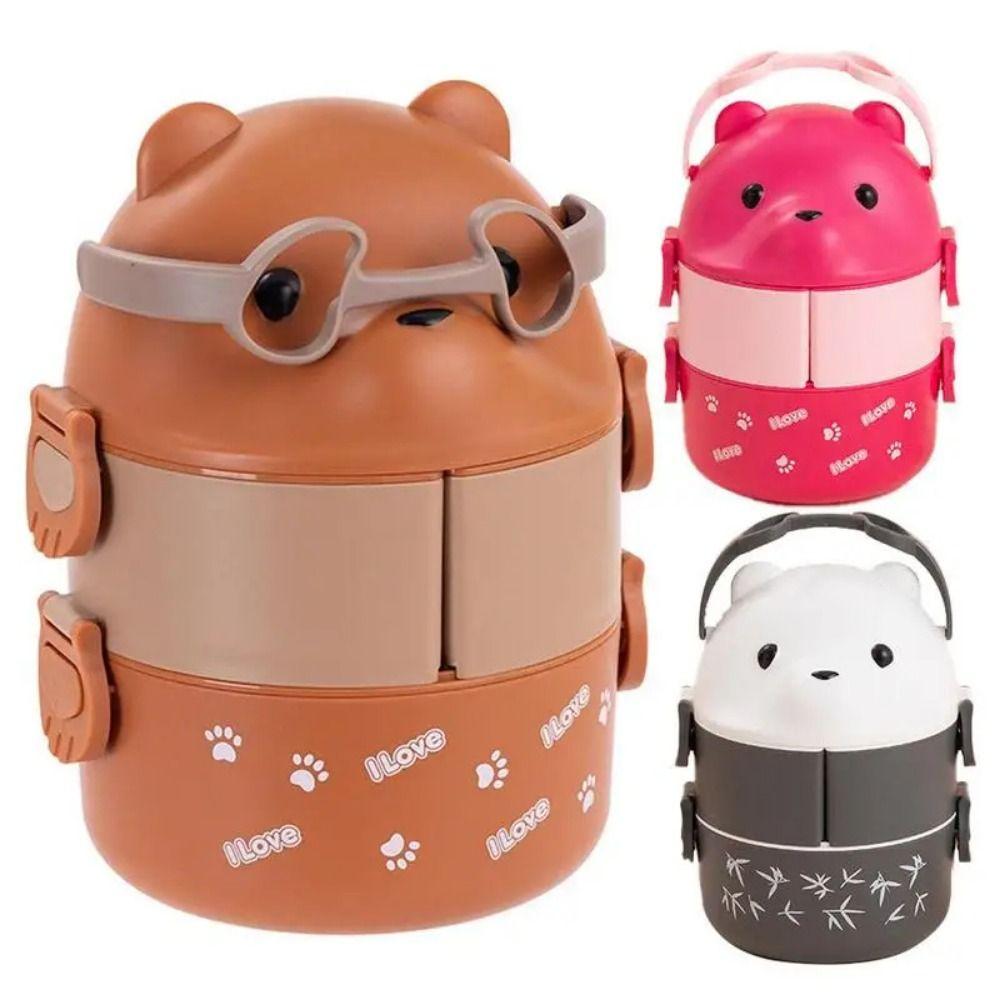 1Pcs Eyeglass Bear Thermal Bento Box Stackable Food Storage Container New Lunch Box