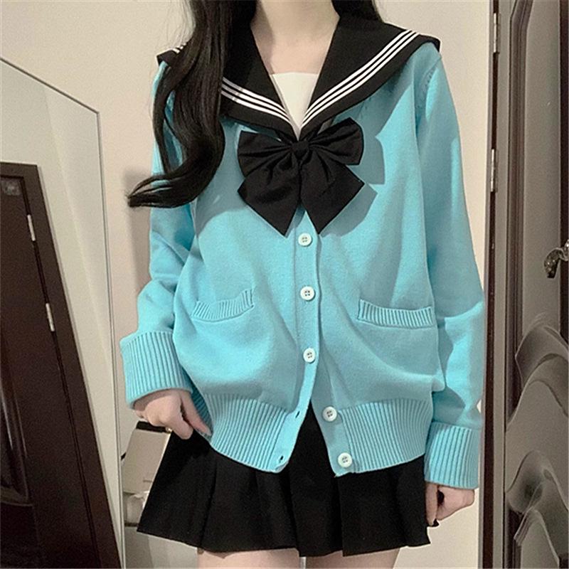 Japanese College Style V-Neck Cardigan for Women - Autumn/Winter School Uniform Sweater