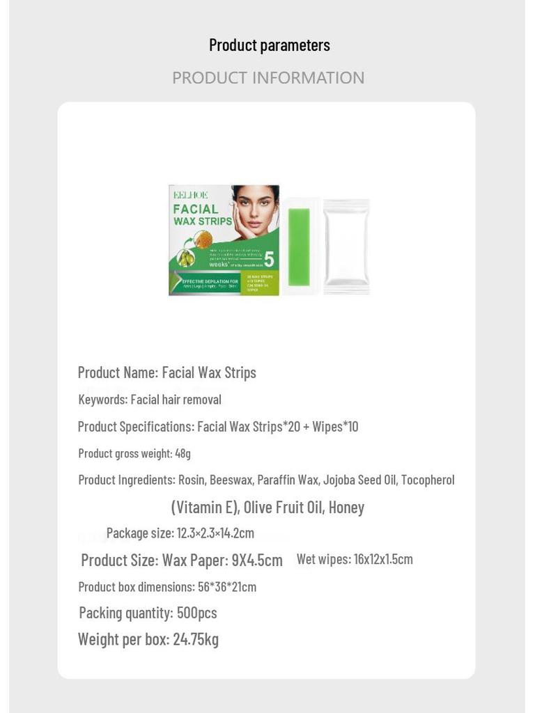 EELHOE Gentle Facial Hair Removal Wax Strips - No Residue, Portable & Easy for Daily Use