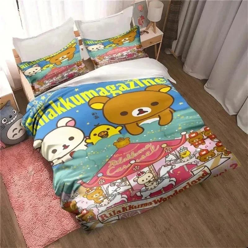 Cute Rilakkuma Bear Kawaii Bedding Set 3D Printed Suitable For Bedroom Duvet Cover Set With Pillowcases Kids Home Textile