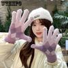 Knitted Gloves for Women Touch Screen Gloves Winter Warm and Cute Checkered Cold Resistant Gloves