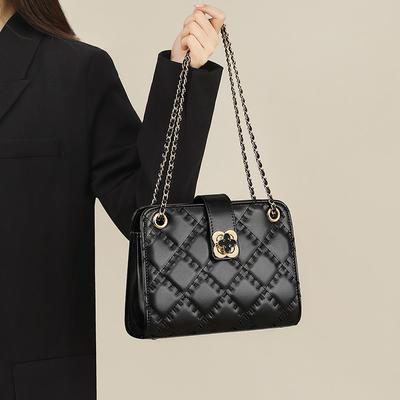 Bag Women's Leather Crossbody Bag Women's Premium Sense Small Fragrance Diamond Check Chain Shoulder Underarm Bag
