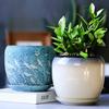 Breathable Ceramic Flower Pot with Tray for Gardenia and Succulents, Chinese Style, Large and Durable for Balcony Use.