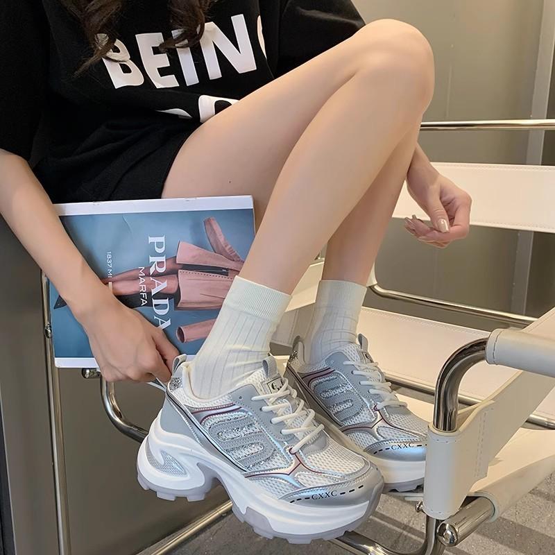Silver Daddy Shoes Women's 2025 New Spring and Summer Platform Shoes Explode Height Niche Casual Versatile Breathable Sneakers