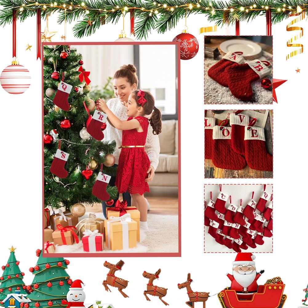 2025 Christmas Wool Knitted Sock Decoration Cute Letter Stocking Creative Tree Pendant Home Ornament Xmas Gift Home Decoration