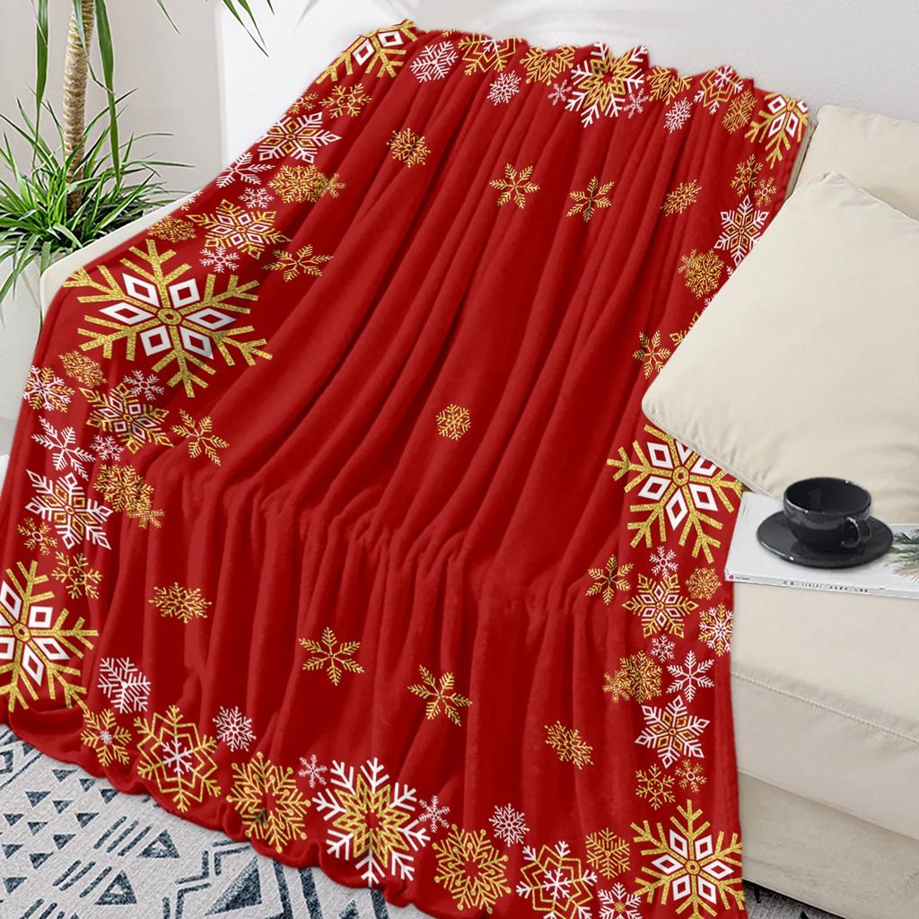 Christmas Golden Snowflake Texture Throw Blanket Christmas Blanket Soft Plush Warm Sofa Throw Blanket Holiday Gifts