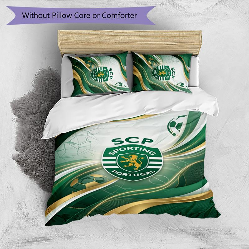 Set Biancheria da Letto 3 Pezzi Stampato FC Sporting CP Traspirante Copripiumino con Federe Biancheria da Letto Decorativa per Camera da Letto Casa