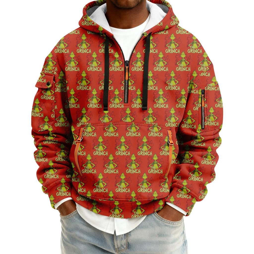 Herre Juleprint Hettegenser Halv glidelås Casual Sport Sweatshirt