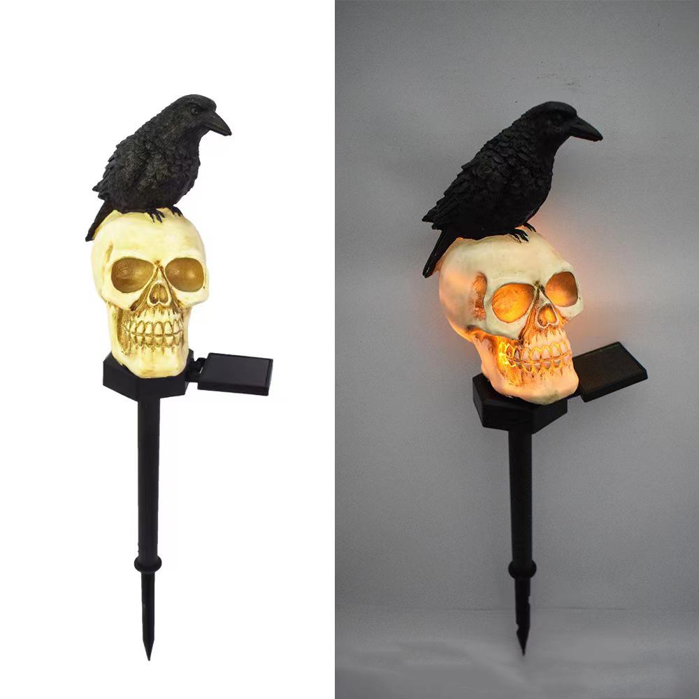 Crow/Owl/Black Cat Shaped Skeleton Stake Courtyard Villa Garden Light Solar LED Outdoor Lighting Decoration, Halloween