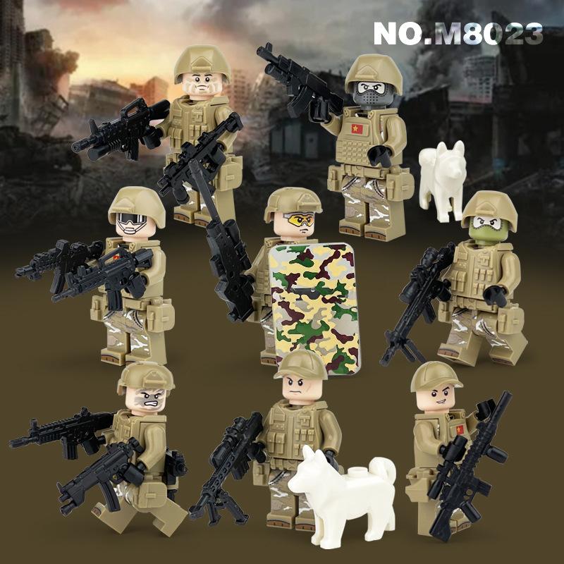 8pcs M8023 Army Border Patrol Doll Assembling Children's Building Block Toy