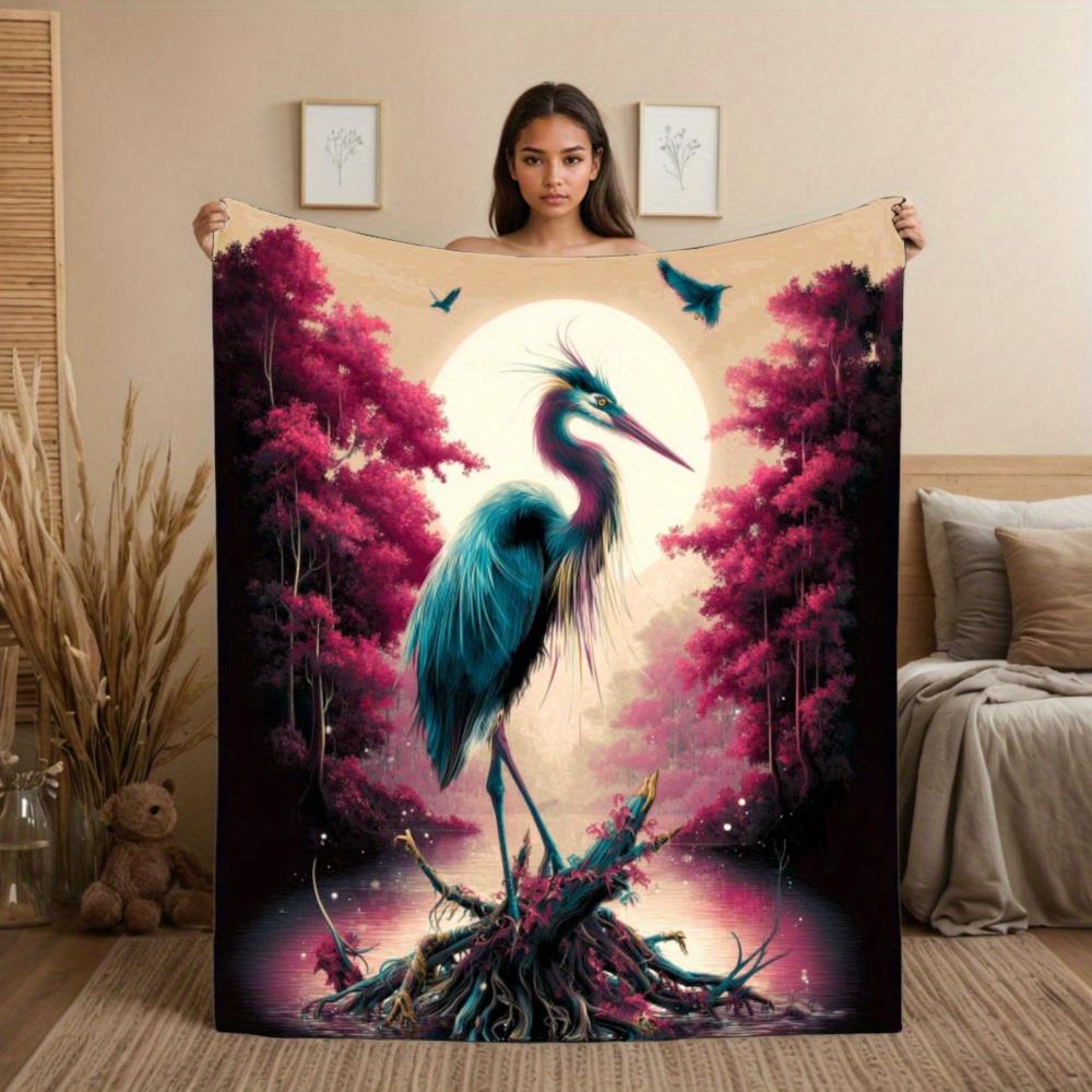 

Graceful Egret Forest Pattern Flannel printed blanket suitable for all seasons suitable for living room office sofa and travel 75x100cm