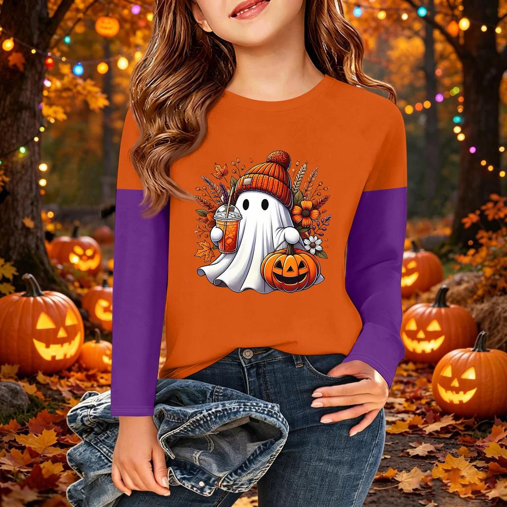 Kids' Halloween Printed Long Sleeve T-Shirt Casual Neck Top for Boys Girls