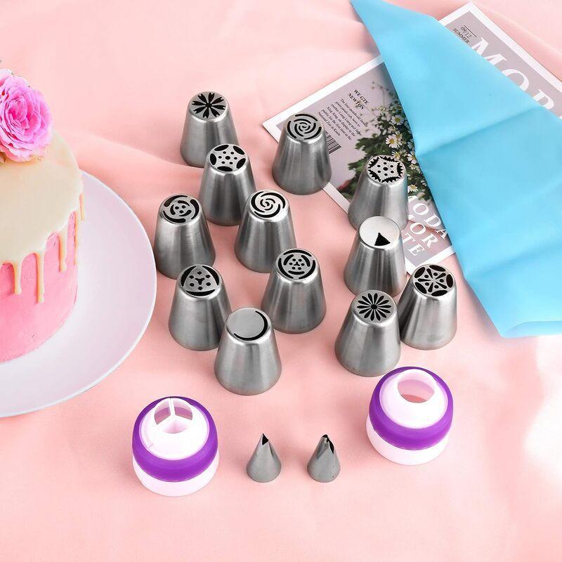 27-Piece Russian Piping Tips Set Cake Decorating With TPU Bag Stainless Steel Nozzles