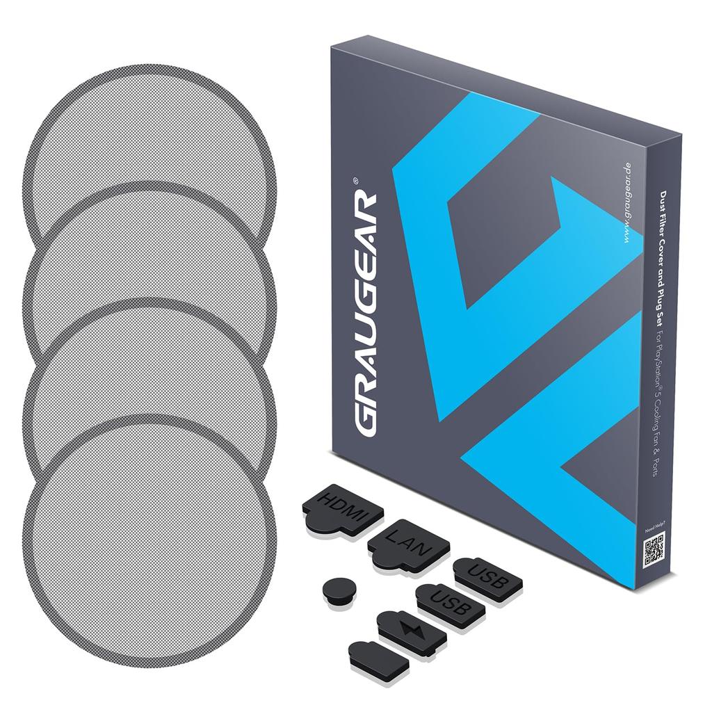 GRAUGEAR PS5 Dust Protector Cover Includes Dust Fan Dust and Silicone Dust Plug Set for Breathable Dustproof Dustproof Dust USB and Controller