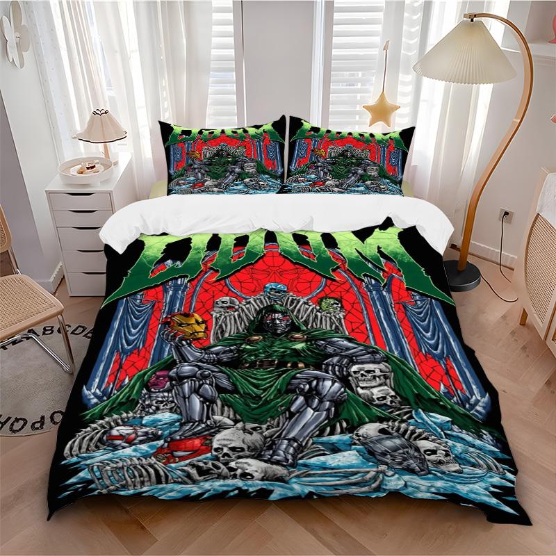 Doom Lord Bedding 3 Piece Set HD Print Duvet Cover Pillowcases for Teens Adult Bedroom Decoration Christmas Gift
