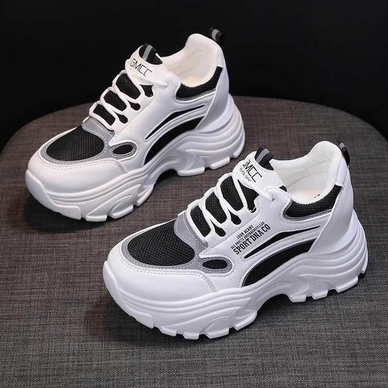 

Кроссовки на платформе для женщин Весна Осень Повседневная женская обувь Колорблок Сетчатые Дышащие Спортивные Толстая подошва Вулканизированная обувь 35 чёрный