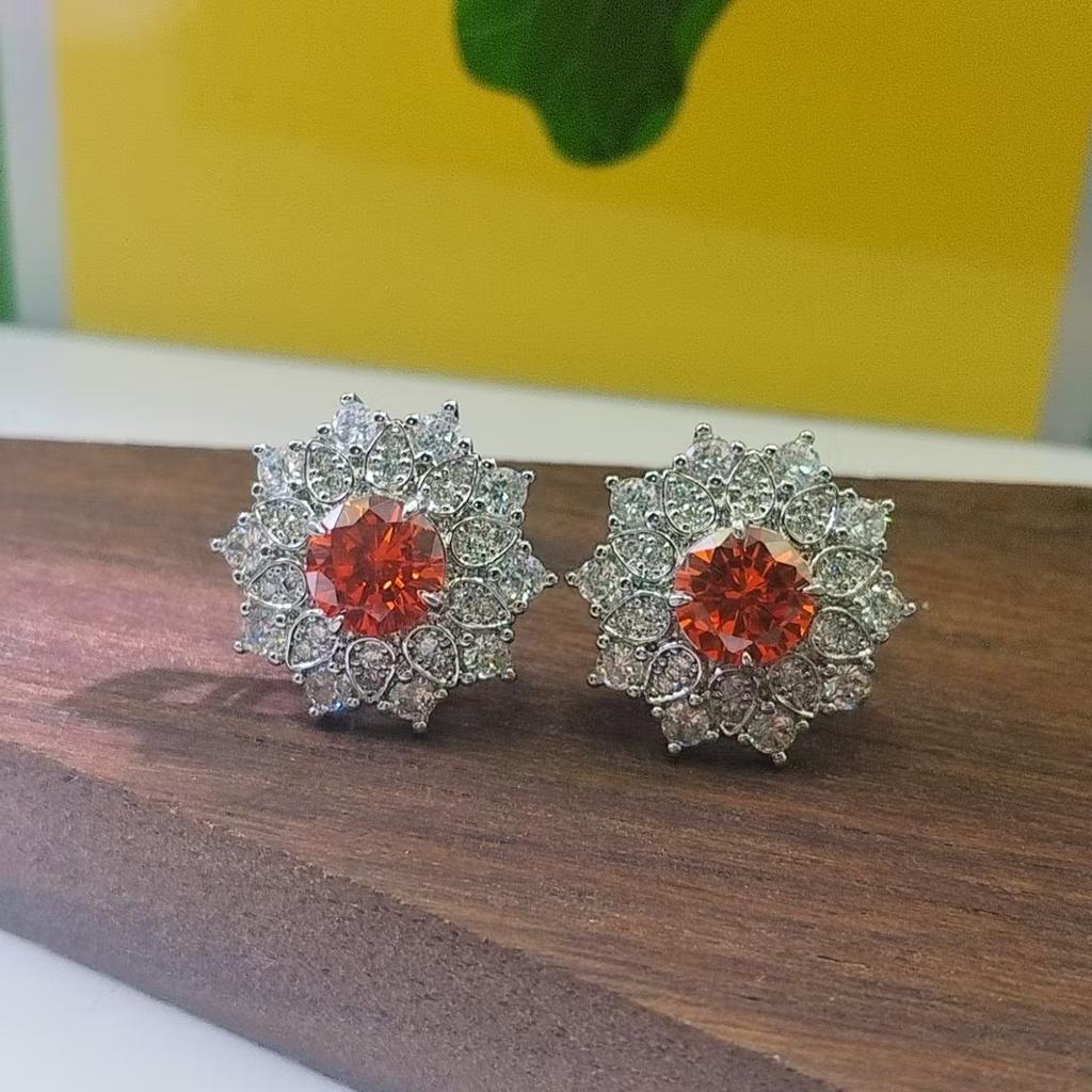 Fashion snow pollen diamond zircon stud earrings women's sunflower zircon flower earrings light luxury luxury high-end