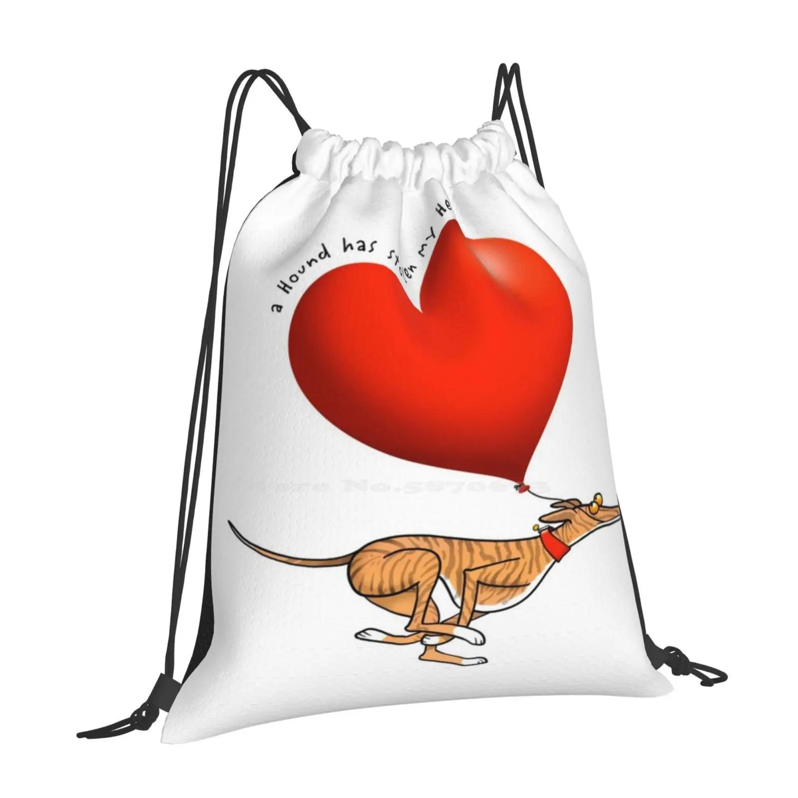 Stolen Heart-Brindle Hound New Arrivals Unisex Bags Student Bag Backpack Greyhound Whippet Lurcher Dogs Cartoon Heart Valentine OneSize