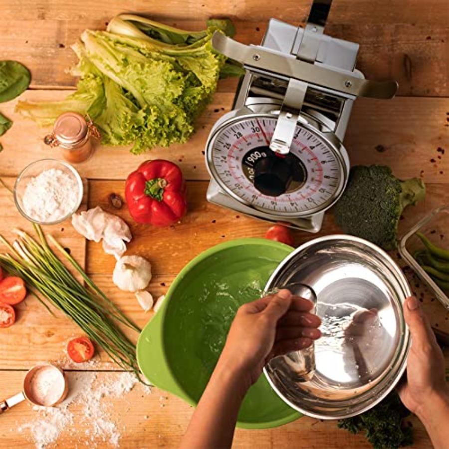 2 Pound Precise Portions Analog Food Scale 32 Ounces Stainless Steel Mechanical Kitchen Scale Removable Bowl Tare Function Retr