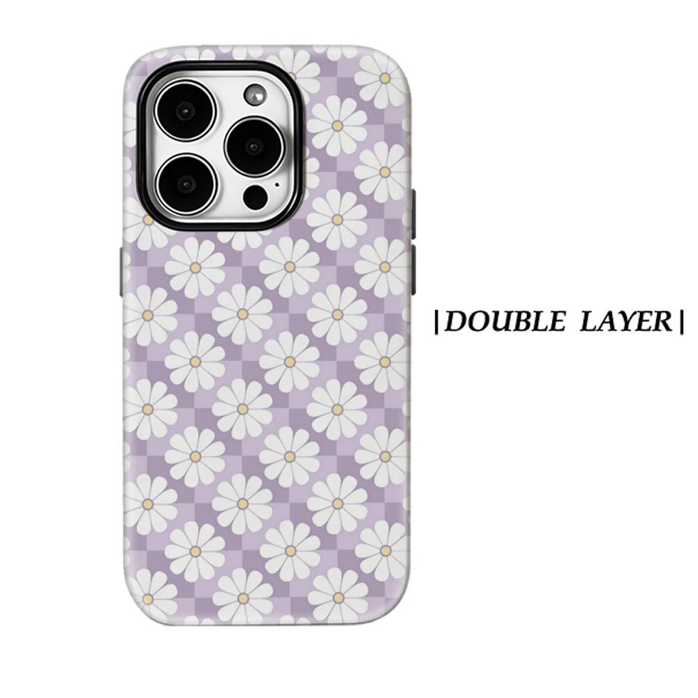 

Lavender Daisy Checkered Phone Case for IPhone 17 16 15 14 13 Pro Max Plus for Magnetic Single Double-layer Tough Case For iPhone X/XS