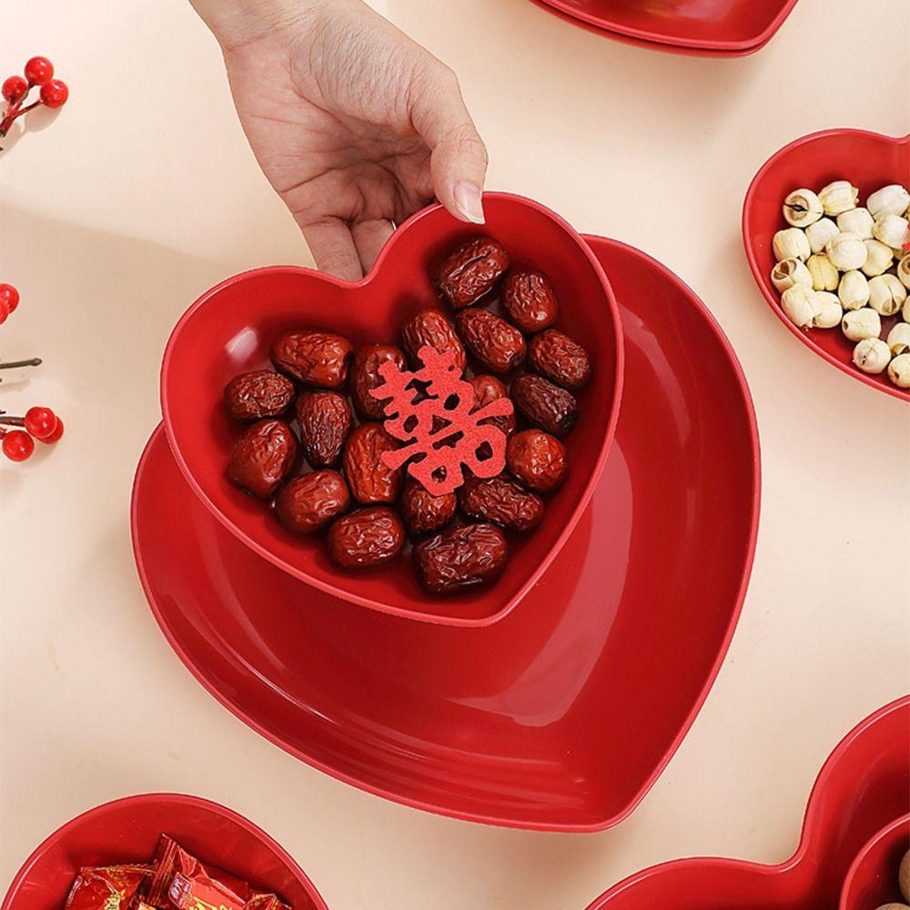 5/10Pcs Creative Love Fruit Plate Heart-shaped Nut Love Plate Red Love Plate  Home Party Use